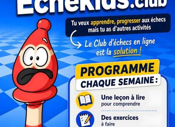 Affiche inscription rentrée septembre 2026 club d'échecs en ligne Echekids - programme hebdomadaire d'échecs enfants avec cours en visio
