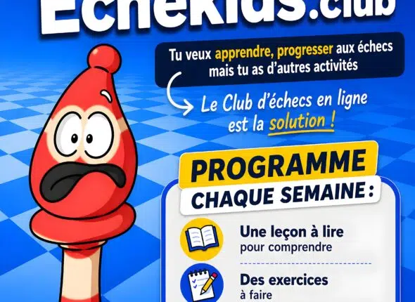 Affiche inscription rentrée septembre 2026 club d'échecs en ligne Echekids - programme hebdomadaire d'échecs enfants avec cours en visio