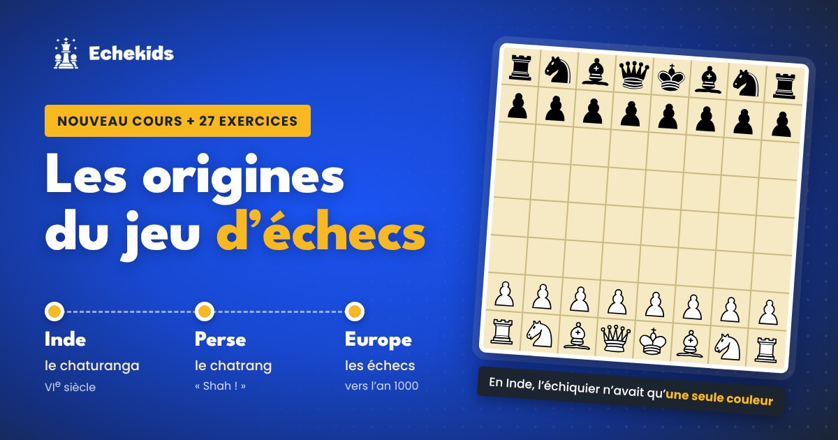 Les origines du jeu d’échecs : nouveau cours et 27 exercices Echekids, de l’Inde à la Perse puis à l’Europe